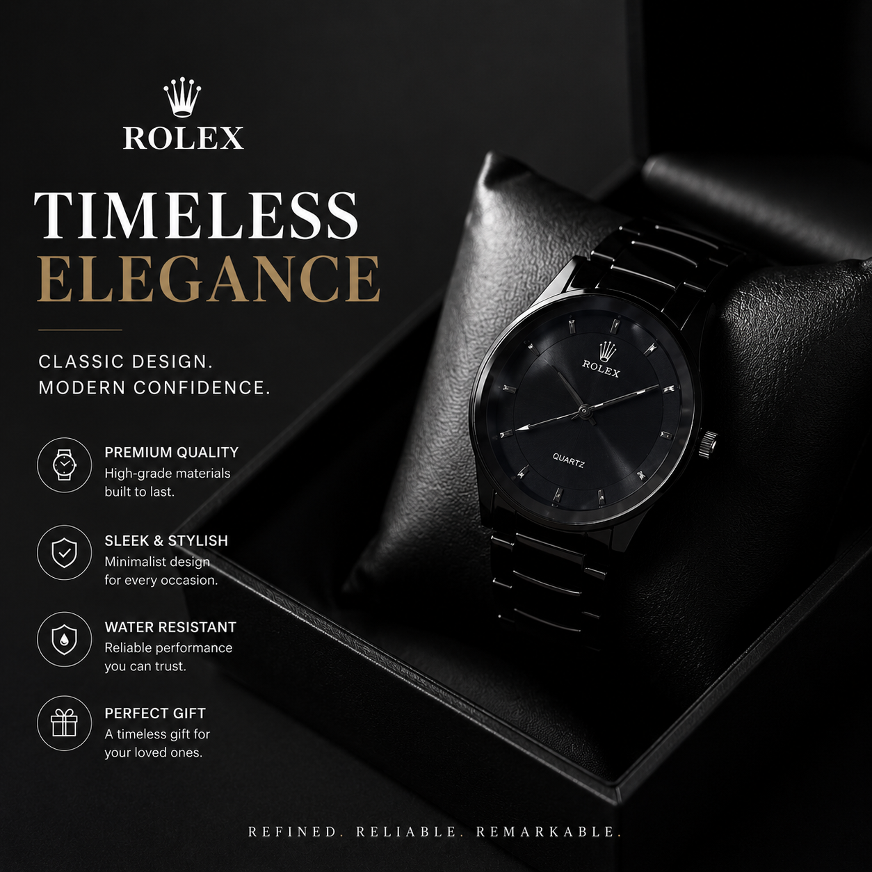Rolex Quartz Black Watch