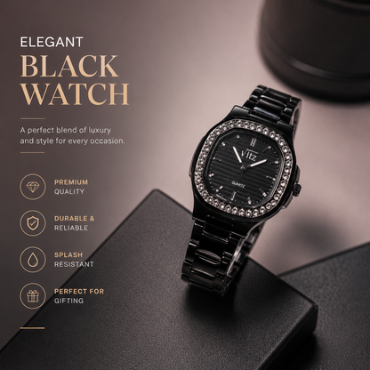 Vitz Elegant Black Diamond Watch
