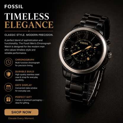 Fossil Black & Gold Premium Chronograph Watch