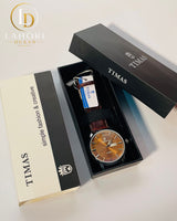 TIMAS Premium Brown Leather Strap Watch – Elegant Quartz Watch for Men