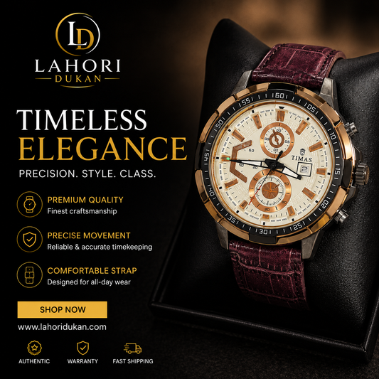 TIMAS Luxury Chronograph Leather Strap Watch – Rose Gold Edition